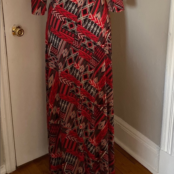 New Jersey Wrap Maxi Dress Red Black Size S M L - Picture 5 of 5